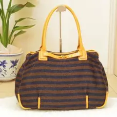 TOPKAPIトプカピ ゴールド金具　ネイビーとブラウンのストライプトートバッグ