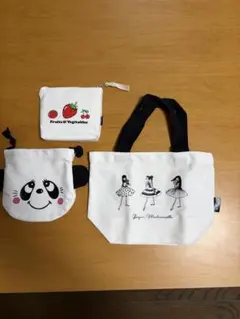 内藤ルネ ポーチ 巾着 バッグ 3点セット(希望者縫い付けマグネットホック1ヶ）