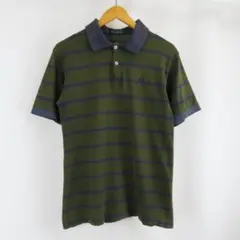 FRED PERRY ロゴ 刺繍 ボーダー ポロ シャツ 38 古着 グリーン