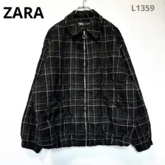 ザラ　ジャケット　ブルゾン　L　黒　カーキ　チェック柄　ジップ　アウター　冬服