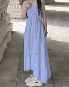 【完売商品】ライトブルー ティアードキャミワンピース Mサイズ