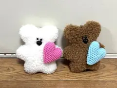 Lattice KUMIGIモコモコクマチャーム ホワイト&ブラウン 2点セット