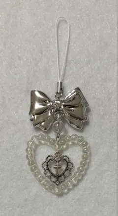 ビーズキーホルダー y2k 韓国 ハート リボン 透明 （46）