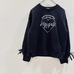 【アルジー】ハートロゴ　黒トレーナー　袖リボン