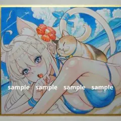 ギャル猫ちゃん♡／オリジナル 手描き アナログイラスト 色紙 一点物