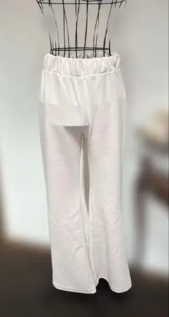ホワイト ワイドパンツ ゴムウエスト
