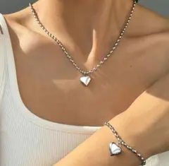 ネックレスブレスレット ゴールドシルバー サージカルステンレス 2セット♡ハート