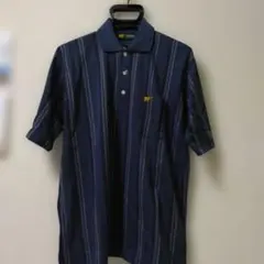 （新品） Golden Bear ポロシャツ ストライプ ネイビー Lのサムネイル
