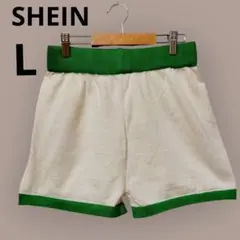 SHEIN ニットショートパンツ L アイボリー×みどり ニット