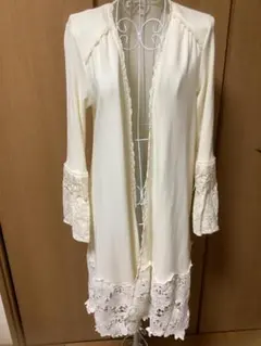 アクシーズファム アイボリー レース付きロングカーディガン