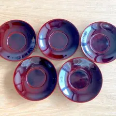 茶托　漆塗り風　赤色 丸型 5枚セット