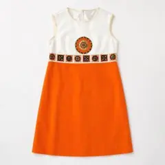 pierre cardin ビーズ刺繍ワンピース オレンジ ノースリーブ M〜Lのサムネイル