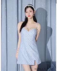 ROBE de FLEURS 水色リボンハートカットミニドレス Ｓ
