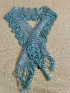 青緑色 レース編み ストール