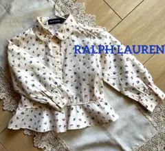 一度着用☆ラルフローレン☆フラワーデザインの裾フリル付きブラウス☆90
