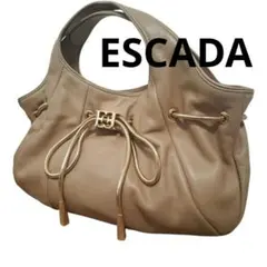 美品 ESCADA エスカーダ ベージュ レザー ハンドバッグ 金具 リボン