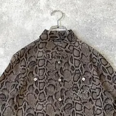 パイソン柄　金ボタン　キュプラ　ラインストーン　シャツ　テロテロ　総柄　y2k
