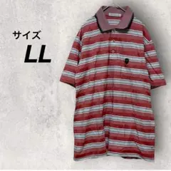 ダンロップ ポロシャツ LL 赤 ボーダー 日本製 胸ポケット ワッペン