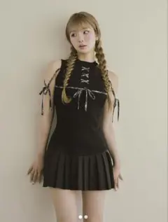 ダーリッチ ドッキングレースアップミニワンピース ブラック free