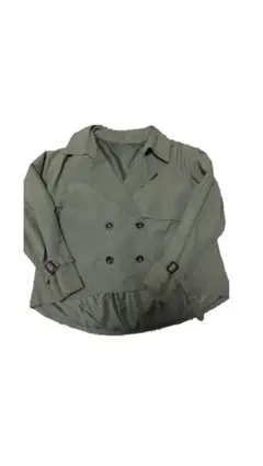 オリーブグリーン ダブルブレスト ショート丈トレンチコート Mサイズ