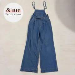Heather ヘザー　デニムサロペット　ワイドストレート　ウエストリボン　濃紺のサムネイル