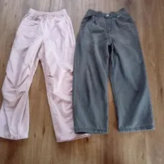 150cm guパラシュートパンツ・グレー デニム セット