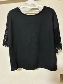 【アース】ブラック カットソー レース Fサイズ