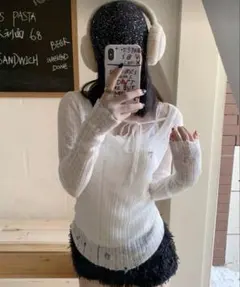 SHEINリブ編みホワイトニット長袖