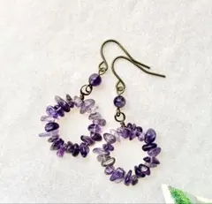 CPアメジストミニタンブルのリースピアス　金古美