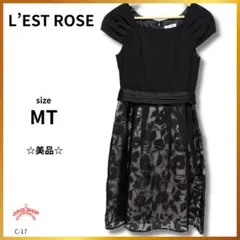 L'EST ROSE ワンピース 半袖 ひざ丈 フォーマル 花柄 切替 黒 MT