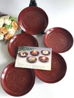 越前塗 光琳堂 椿皿 彫刻 和菓子皿 高台皿 5枚セット