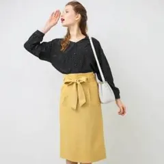 ウエストリボン付き タイトスカート イエローのサムネイル