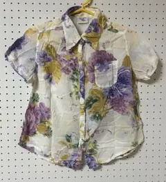 花柄 半袖ブラウス シアー レトロ 古着 薄手