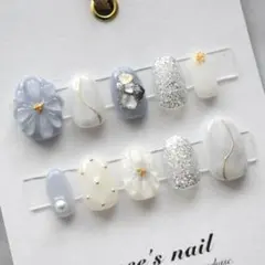 【即購入可】071ブルーフラワーニュアンスネイルチップ現品