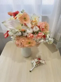 ウェディングブーケ　セット　ピンクブーケ　アーティシャルフラワー　結婚式　前撮り