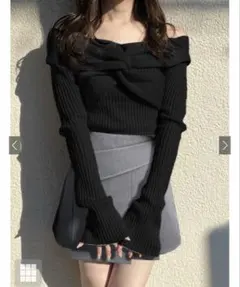 GRL グレイル ツイストフレアスリーブリブニットトップス dr613