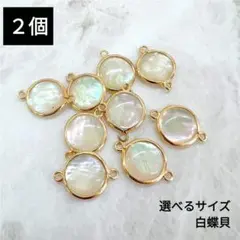 1550) 両カン付き 天然白蝶貝 シェル チャーム k14gf パーツ 2個