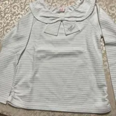 mezzo piano 白生地に横縞織り生地襟付きトップス 130高級感