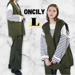 ONCILY ハンドステッチダブルジレベスト　ジレ　カーキ　ベスト　メンズ　L