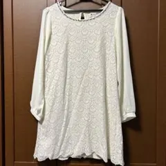 ナチュラルビューティーベーシック　ショート丈ワンピース　白　M