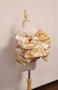 セール　七五三　正絹　大人用袋帯からの作り帯　1点物　ハーフ成人式 鶴柄　金系