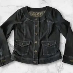 【VIVA PRESTO】ノーカラーデニムジャケット　ブラック　Gジャン