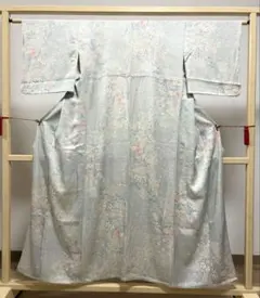 A5◇着物くつろぎ 単衣 塩沢紬 花模様 マルチカラー 正絹 小紋 着物 03 