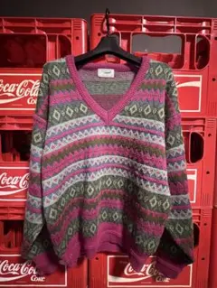 Crocodile Vネック ニット セーター マルチカラー Lのサムネイル