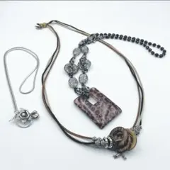 【3本セット】ネックレス ヒョウ柄 ビーズ ペンダント アクセサリー