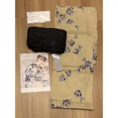 新品　ゆかた館グレース　浴衣　帯　兵児帯　腰紐2本　薄黄色地に青い花柄のサムネイル