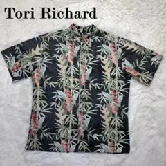 Tori Richard 90s USA製 アロハシャツ リバースプリント 墨黒のサムネイル