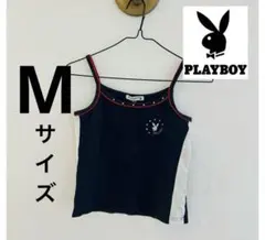 PLAYBOYプレイボーイ　キャミソール　トップス　M レア　ネイビー平成レトロのサムネイル