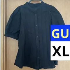 【XL】GU シアサッカーボリュームスリーブブラウス　5分袖　ブラック