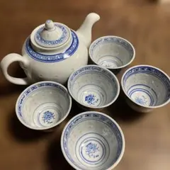 青白磁 急須と茶碗5個セット
